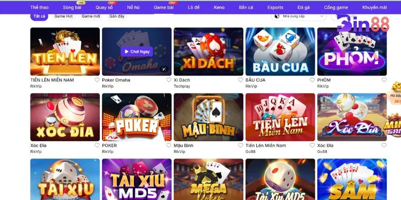 Kho game bài miễn phí đỉnh cao chỉ có tại nhà cái BIN88.