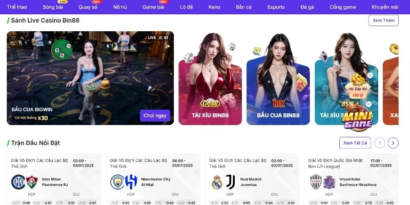 Những tính năng đặc biệt tại sân chơi BIN88.