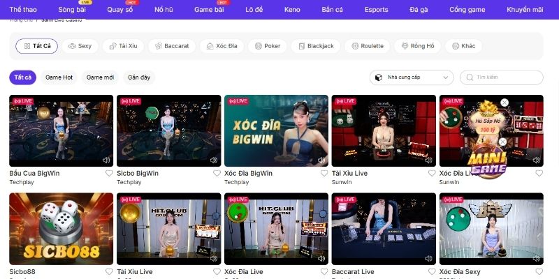 Những trò chơi live casino tại BIN88 mới nhất.